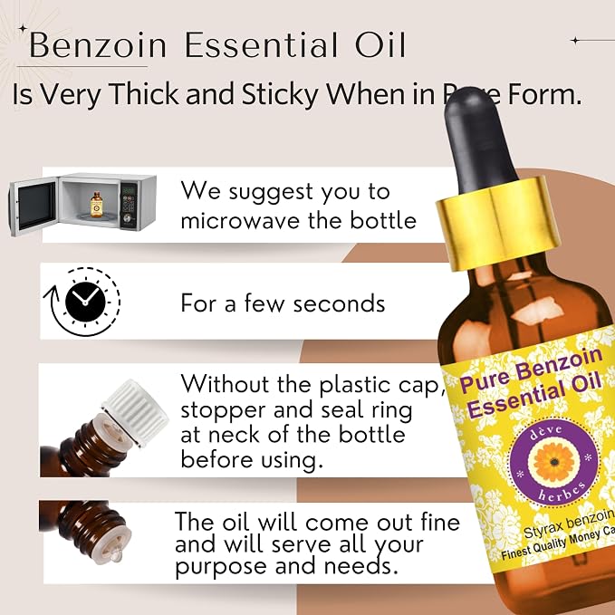 dève herbes Benzoin Essential Oil (Styrax Benzoin) Pure | Viscous Texture | Rich Aroma | Unisex | All Skin Types | for External Use Only | Natural Extract | Steam Distilled 30ml (1 oz)