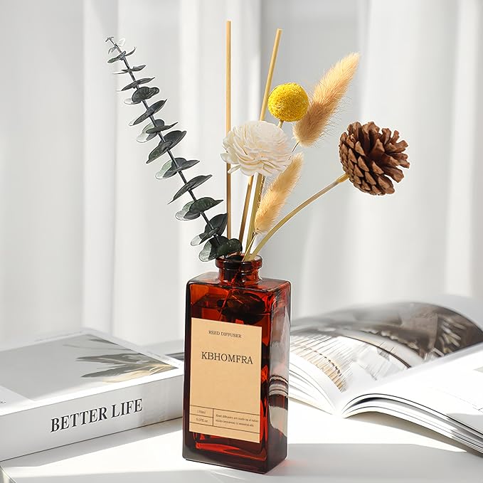 Reed Diffuser Set with Flower, 5.07oz Sea Salt Sage Jasmine Diffuser Stick Scent of Fragrance Essential Oil,for Bathroom Diffuser Home Bedroom Office Décor