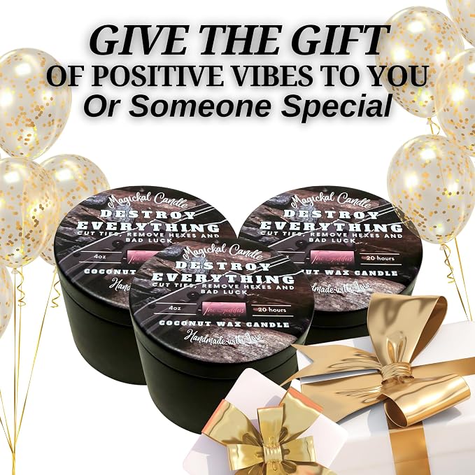 Destroy Everything Spiritual Candle to Cut Ties, Remove hexes and Bad luck | Energy cleansing | Soy Candles Non Toxic | Sage Candle | Cleanse Your Home & Calm, Soothe, Restore Body & Mind (Set Of 3)