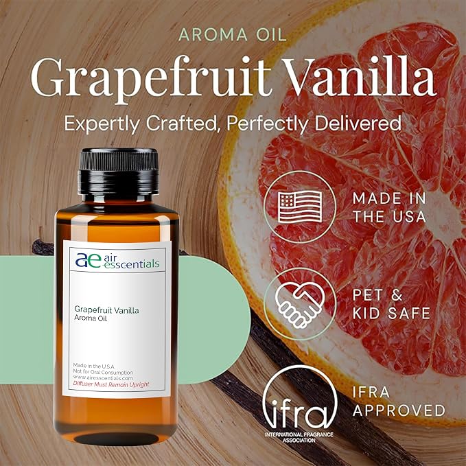 Grapefruit Vanilla Aroma Oil, Essential Oils Blend for Diffusers & Scent Machines, Sparkling Citrus & Warm Vanilla, Aromatherapy, Cold Air Diffuser Compatible, 300 mL
