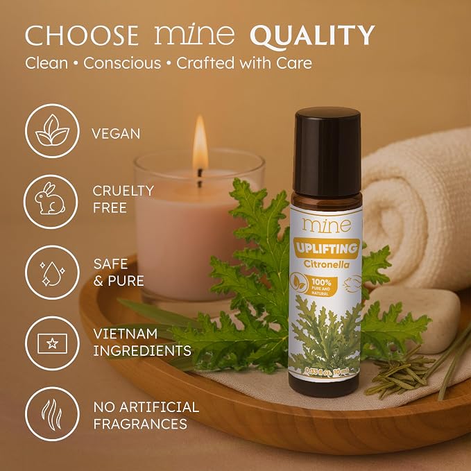 Mine Citronella Oil Roll On - 100% Natural Citronella Essential Oil for Skin, Roller for Outdoor Camping, Hiking, Picnics, Travel
