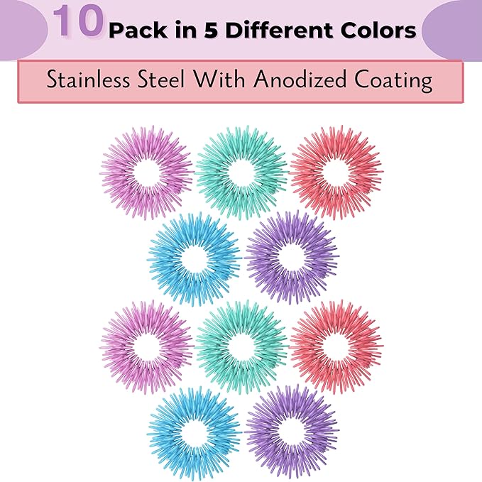 Mr. Pen- Spiky Sensory Rings, 10 Pack, Pastel Colors | Stress Relief Fidget Sensory Toys, Fidget Ring for Anxiety, Massager, Individuals with BFRB, ADHD and Attention Disorder