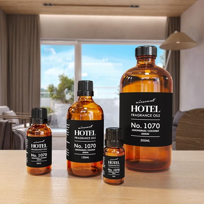 AirScent Hotel Diffuser Oil No. 1070 - Lemongrass Coconut Lemon - Premium Fragrance Oil for Ultrasonic and Waterless Diffusers and Crafting - 30 mL, 1 fl oz Glass Dropper Bottle