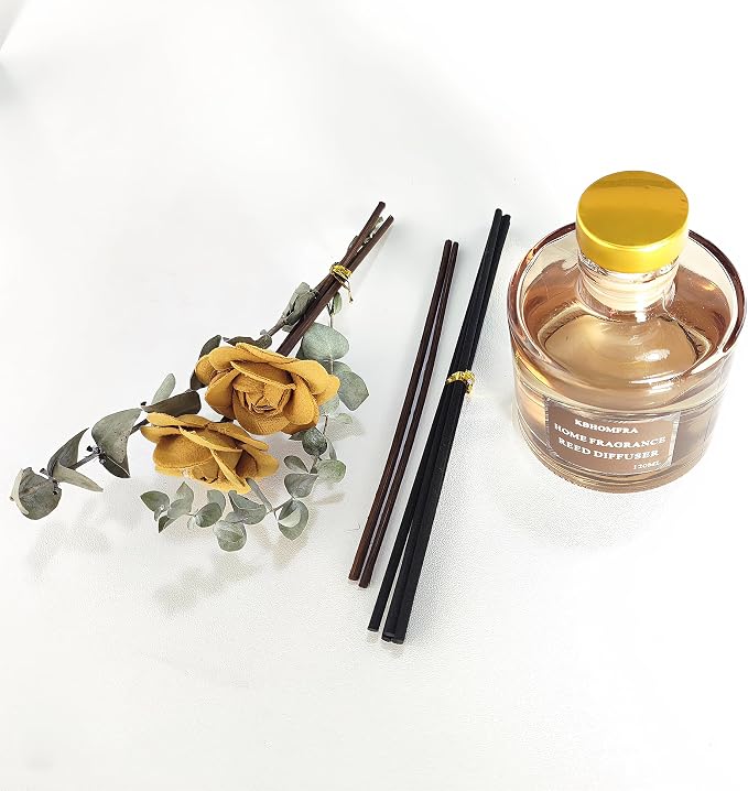 Reed Diffuser with Dried Flowers, Jasmine Cedar Sandalwood Scent, 4.06 fl oz, Glass, 120ml, Long Lasting Home Fragrance (Pure White Gardenia)