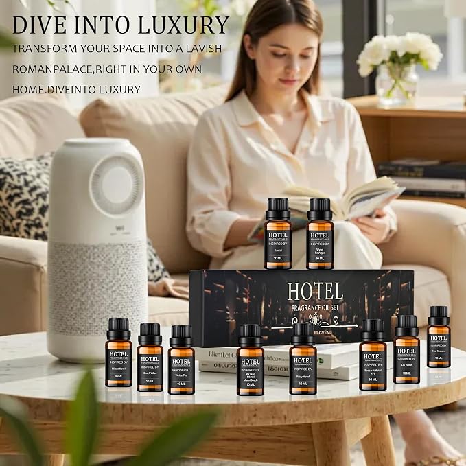 Hotel Collection Diffuser Essential Oil Gift Set,Hotel Scents for Home,Stress Relief Air Freshening,My Way,The Beach Villas and Other Luxury Hotel Scents