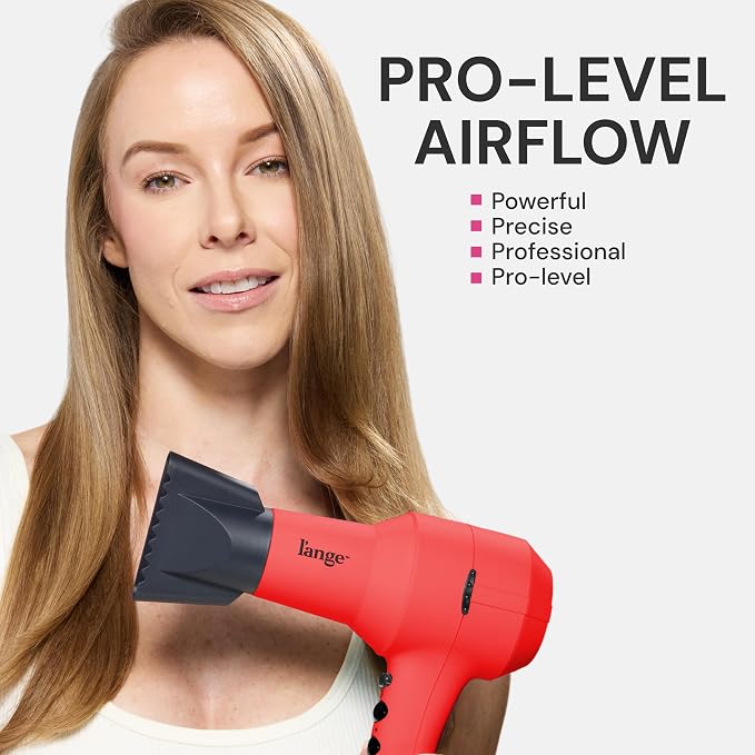 L'ANGE HAIR PowerStyle Turbo Ionic Hair Dryer | 1875 Watt Professional Blow Dryer with Diffuser & Concentrator | Multiple Heat & Speed Settings for Fast Drying | Salon-Grade Styling Tools, Red