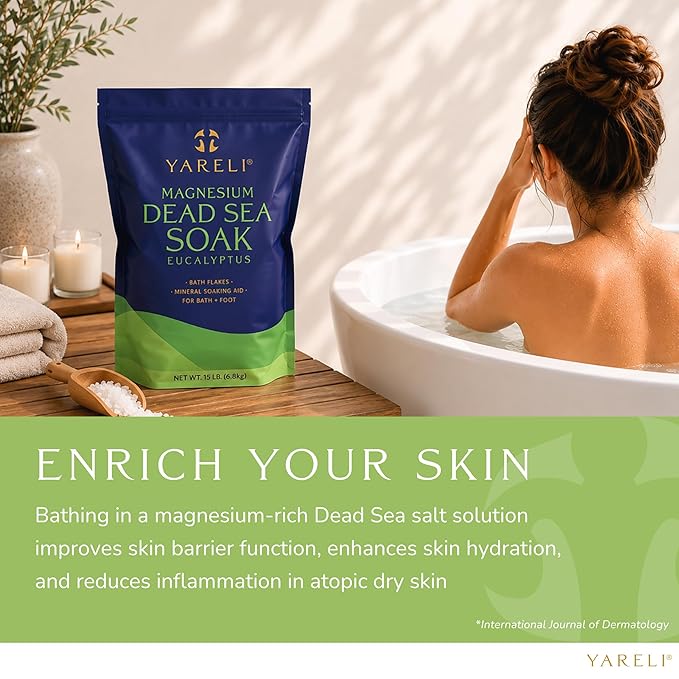 Yareli Magnesium Flakes, 15lb Eucalyptus, Dead Sea Bath Soak, Alternative to Epsom Salt