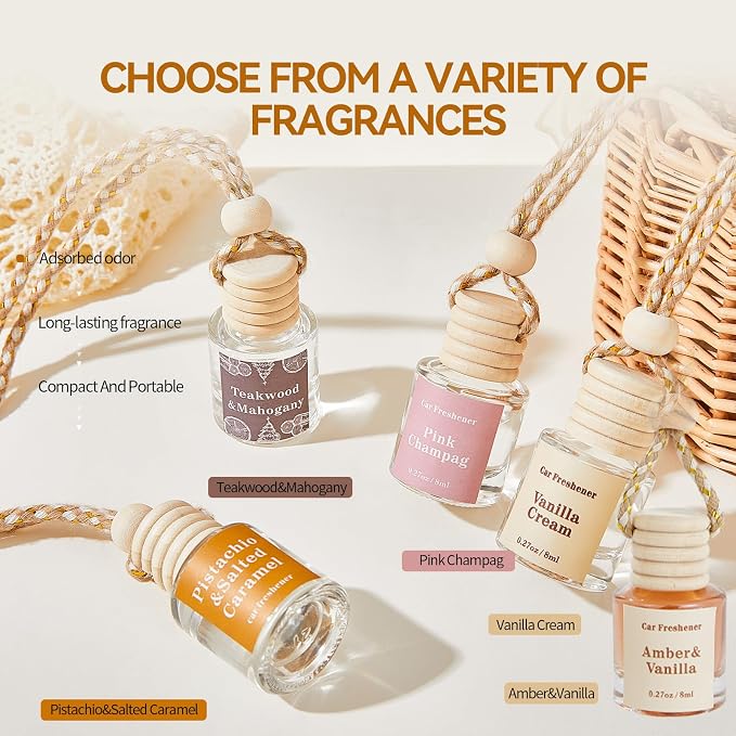 Car Air Freshener Diffuser, Hanging Car Scents Air Freshener, Car Fresheners Long Lasting, Essential Oil Diffuser, Fragrance Oil Air Diffuser, Amber Vanilla 8ml*2pcs
