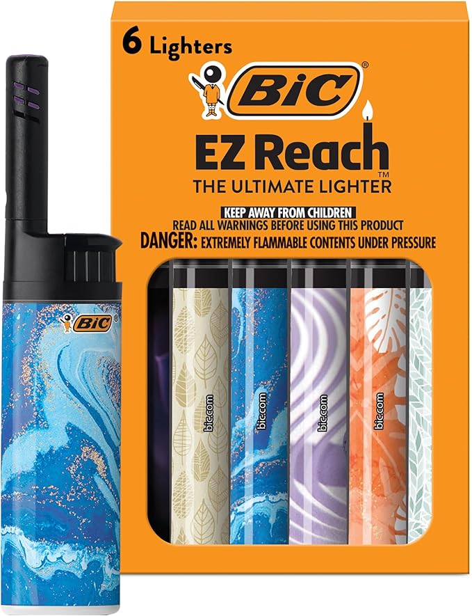 BIC EZ Reach Lighters, Ultimate Long Neck Lighter for Home Decor, Assorted Colors, 6-Pack (Colors May Vary)
