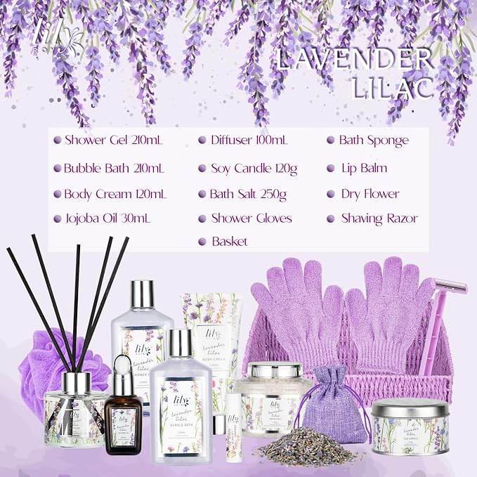 15Pcs Spa Bath Gifts Set Kit - Relaxing Lavender Spa Gift Baskets for Women