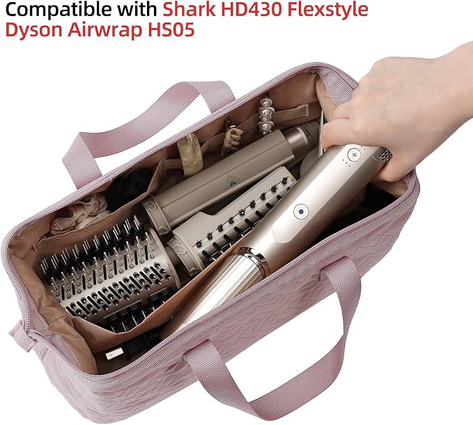 NISHEL Hair Tools Travel Carrying Bag, Portable Hair Air Wrap Dryer Case, Hair Dryer/Curling Iron/Airstraight Attachment Organizer, Peach Pink
