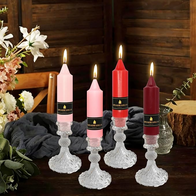 5 inch Short Taper Candle 4 Pack Handmade Gradual Red Candles Unscented Pastel Candlesticks for Holiday Wedding Dinner Party Seasonal Celebration Birthday Home Decoration