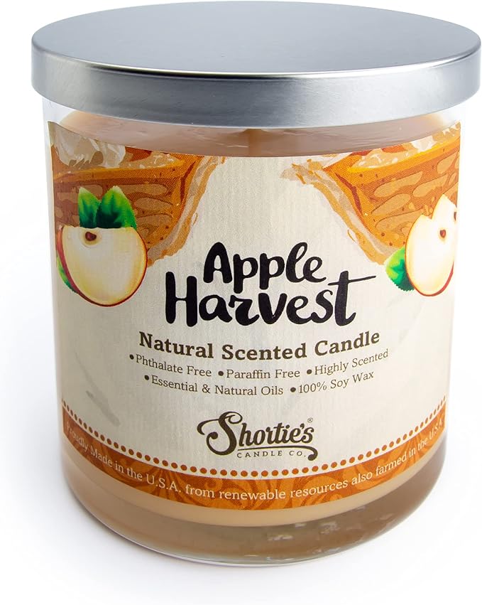 Apple Harvest Scented Natural Soy Candle, Essential Fragrance Oils, 100% Soy, Phthalate & Paraben Free, Clean Burning, 9 Oz.