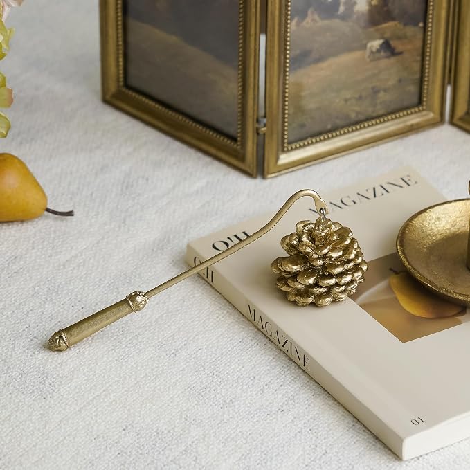 NIKKY HOME Candle Snuffer, Gold Candle Snuffer Extinguisher with Handle, Metal Wick Flame Snuffer with Antique Gold Finish Candle Snuffers Accessory for Candle Lovers