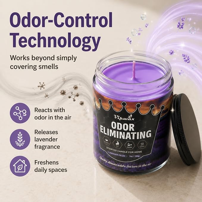 9 oz Lavender Odor Eliminating Candles for Home Scented, Eliminates 99% of Pet, Smoke, Food and Other Smells Quickly, Highly Fragranced Candle, Premium Soy Candles Set for Women