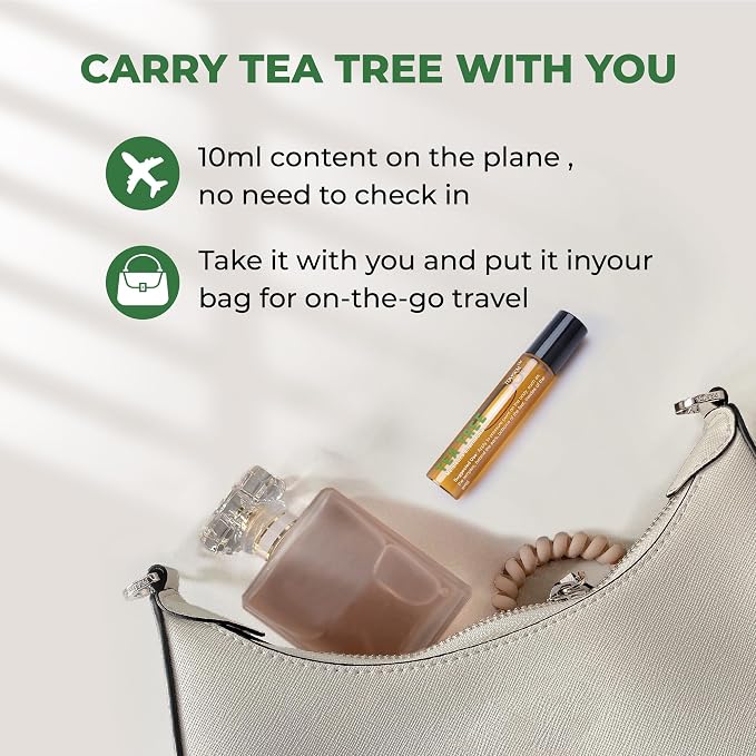 Tea Tree Oil Roll On, Tea Tree Essential Oil Rollerball for Skin Care, Scalp & Nail Care, Fresh Herbal Aromatherapy Roll-On, Portable Travel Size Essential Oil for Women and Men