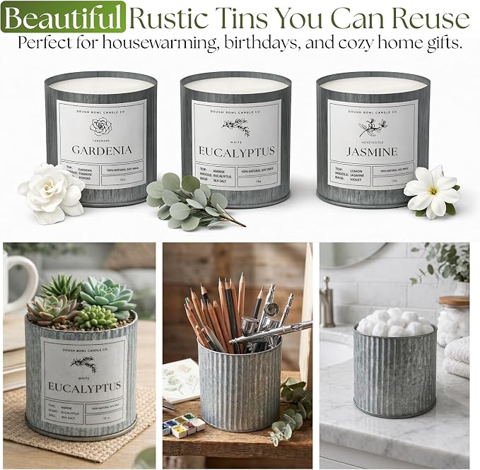 Dough Bowl Candle Co. Wickless Candles for Candle Warmer Lamp - Set of 2 Jar Candles for Warmer Lamp, Wax Melts Strong Scent in Eucalyptus and Jasmine, Flameless No Wick Scented 100% Soy Wax