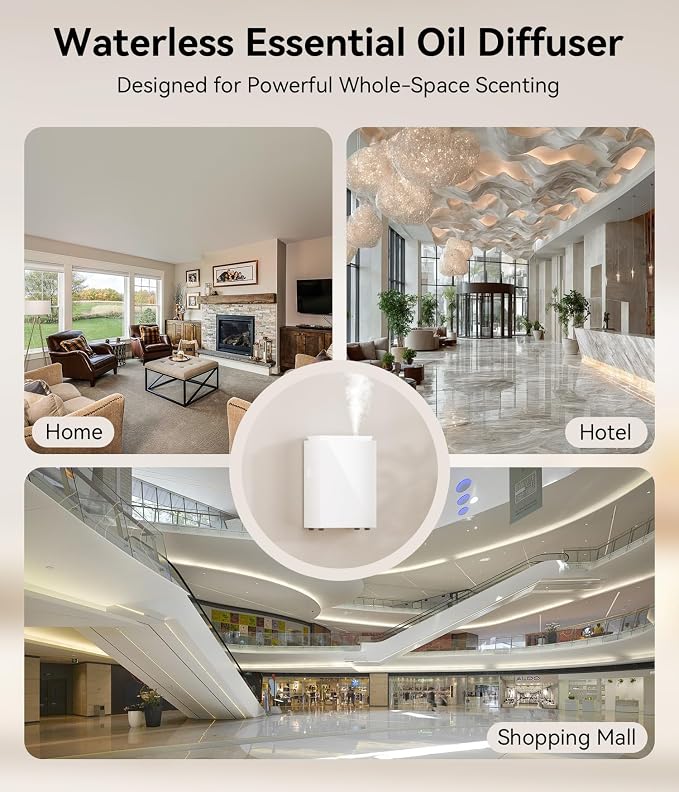 Essential Oil Diffuser - HVAC System, 5500 Sq.Ft Waterless Diffuser, Whole House & Aromatherapy Diffuser, Oil Diffuser for Office Home Large Room, WiFi & Bluetooth App Control, White