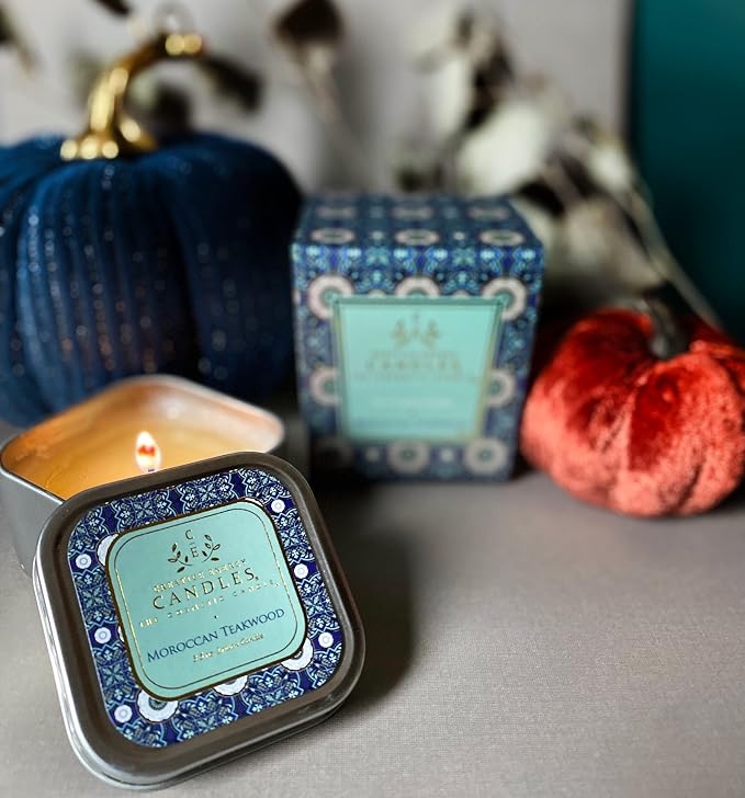 Lotion Candle - Moroccan Teakwood Scented Massage Candles for Self Care, 10 Oz. Soy Wax Candle with Essential Oil Blends, Coconut Oil, and Vitamin E, 55 Hour Burn Time