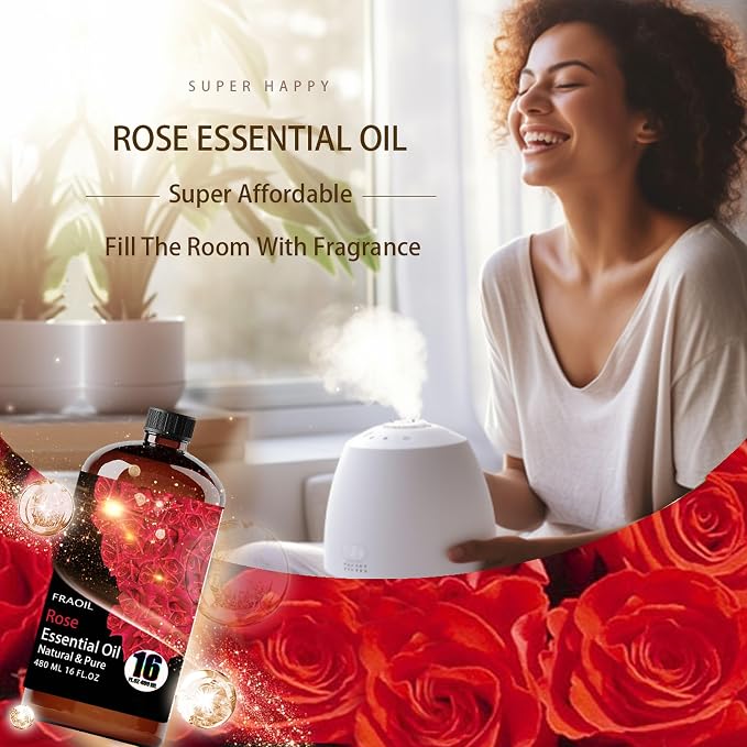Rose Essential Oil, Rose Oil 16 Fl Oz 480 ML for Diffuser Humidifier Yoga Cleaning DIY Candle Soap Making Perfume Gift for Women Essential Oils FRAOIL (Rose 16 Fl Oz (Pack of 1))