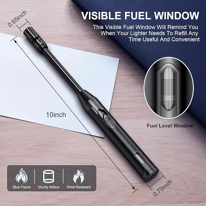 TOPKAY Torch Lighter Refillable Butane Lighter Long Flexible Neck Multipurpose Lighter for Candles Grill BBQ Fireplaces Kitchen Camping (No Prefilled)