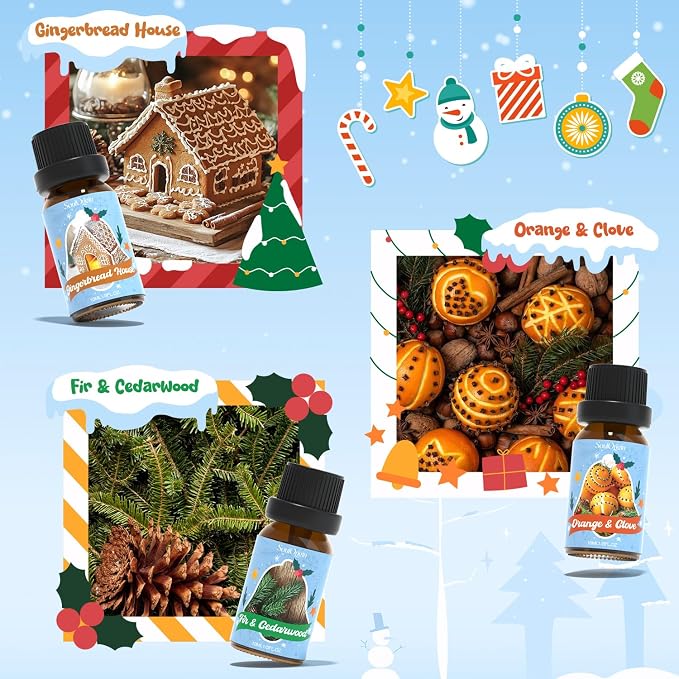 Soulorigin Holiday Essential Oils Set, Fragrance Oil Set for Diffuser, Scent Diffuser Oil for Candle Making-Vanilla Cinnamon Cookies, Caramel Apples, Gingerbread, Fir Cedar, Orange Cloves, Mulled Wine