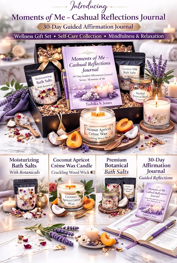 Moments of Me® Ritual Bundle – Week 1 Starter Kit | Self-Care Gift Set with Journal, Luxury Pen, 8 oz Candle & Botanical Bath Salts | Mindfulness, Relaxation & Stress Relief Kit