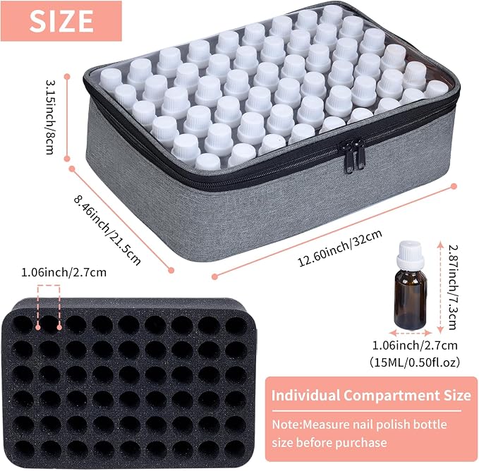 Essential Oils Carrying Case Holds 54 Bottles with Detachable Pad,Grey