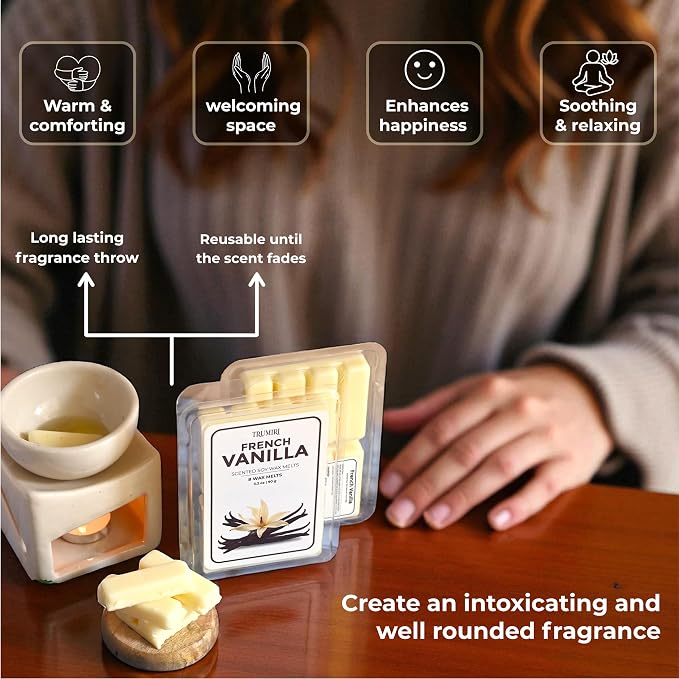 TRUMIRI French Vanilla Scented Wax Melts - Made with Non Toxic Soy Wax and Essential Oils - Long Lasting Strong Scent Pet Safe Candle Wax Cubes Tarts for Warmers - Fall Christmas