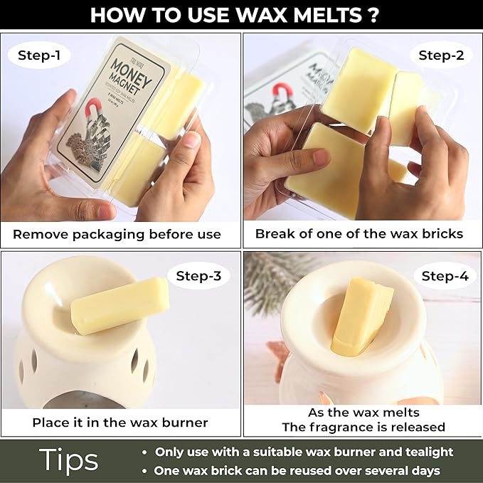 TRUMIRI Money Magnet Scented Wax Melts - Made with Non Toxic Soy Wax and Essential Oils - Long Lasting Strong Scent Pet Safe Candle Wax Cubes Tarts for Warmers - to Attract Money and Wealth