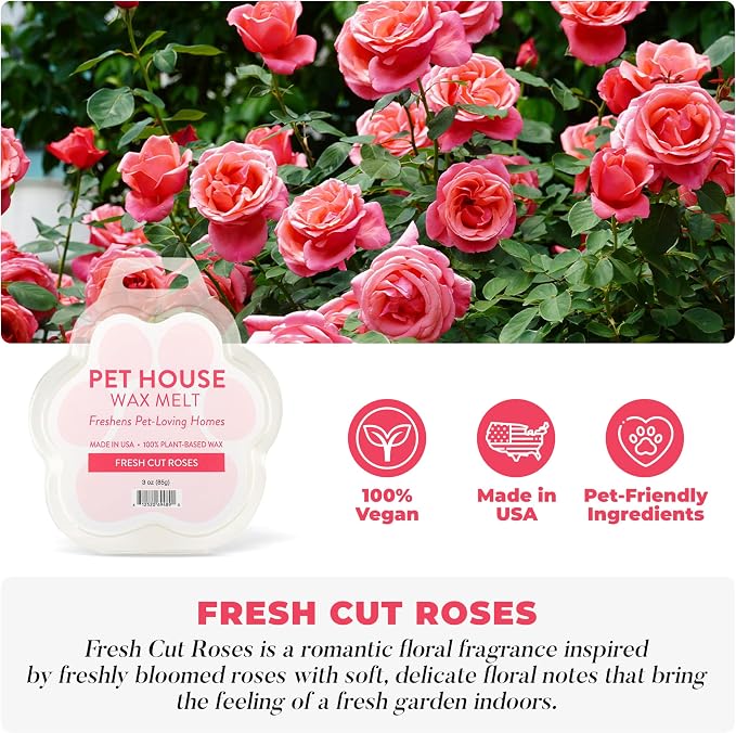 One Fur All Pet House Spring and Summer Wax Melts for Pet Odor, Natural, Plant Based Soy Wax Melts, Long Lasting Fragrance for Fresh Smelling Homes, Fresh Cut Roses