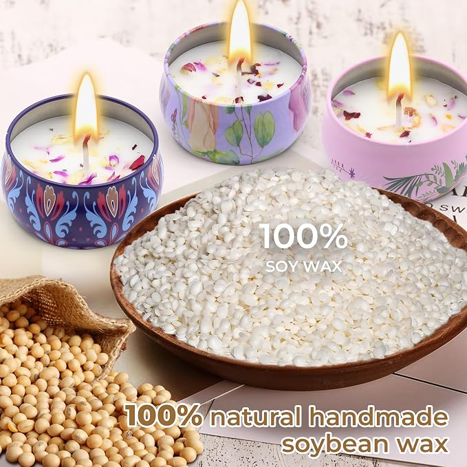 Scented Candles Gift Set for Women 4 Pack Soy Wax Candles with Dried Flowers Reusable Tin Aromatherapy Relaxation Gift for Birthday Mothers Day Valentines Day