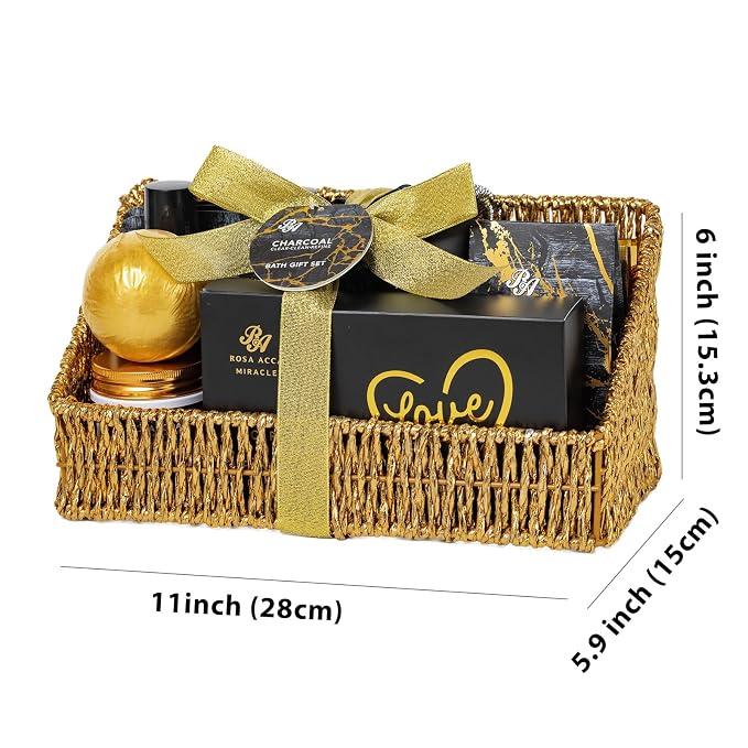 Gifts for Women & Men, Gift Basket for Women & Men, 32 Charcoal Bath & Body Gifts Basket Set, Hydrating Face Skin Care Gift Set, Self-Care Relaxation Gift Kit, Birthday, Christmas, Anniversary, Dad