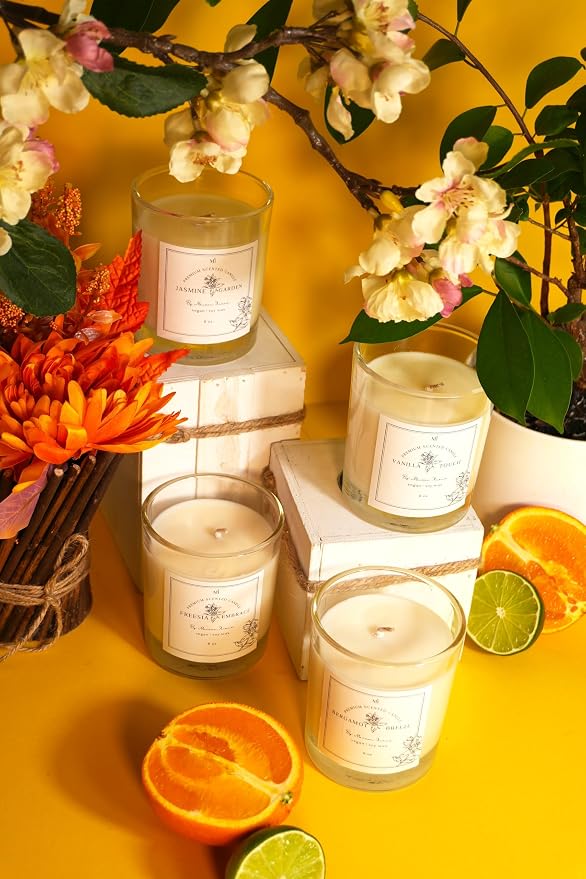 Jasmine Scented Candle | Soy Wax 8 oz Jar | Highly Scented Candles for Home | Long Lasting Aromatherapy | Decorative Gift for Women | Premium Room Decor