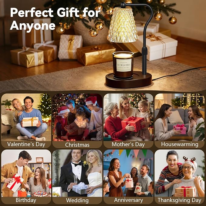 Candle Warmer Lamp with Timer Dimmable, Birthday Gifts for Women Mom, House Warming Gifts New Home Decor, Wax Melt Warmer for Jar Candles with 2 Bulbs