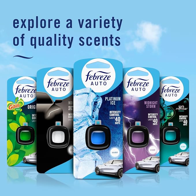 Febreze AUTO Air Freshener, Odor-Fighting Automotive Vent Clip, Scented Car Accessories, Long Lasting for Strong Odors, Leather, 2 Count