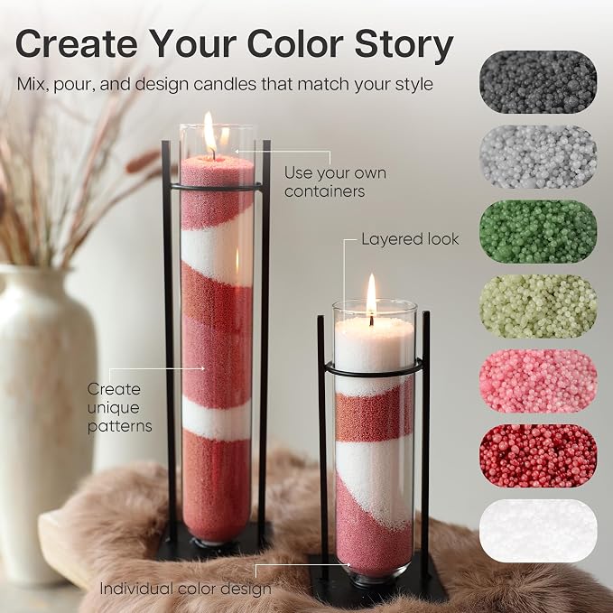 comforder Scented Candle Sand with Wicks, Pearled Candle, Wax Granules, 14oz Sand Wax Granules + 4 Wicks (Pink, Rose)