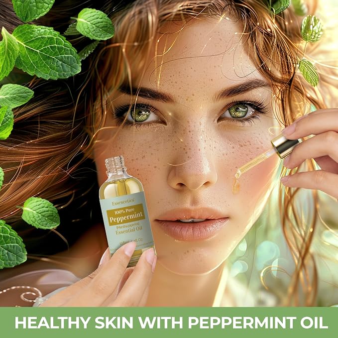 Peppermint Essential Oil 4 oz - 100% Natural- Infused with Olive & Sunflower Oils - Organic Peppermint Oil for Diffuser, Skin, Face & Hair Care
