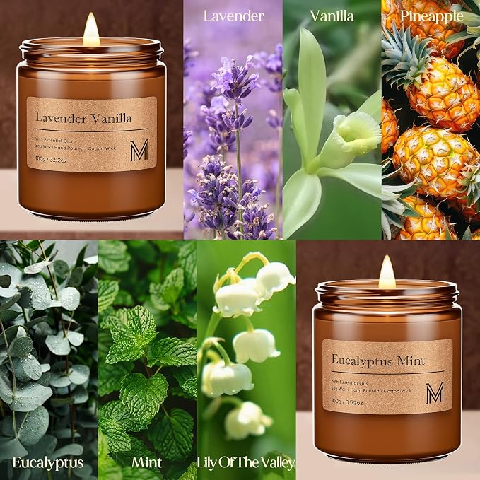 M&SENSE 4 Pack Candle Gift Set, Aromatherapy Candle Gift for for Men and Women, Soy Wax Candles Home Scented, Long Lasting Amber Jar Candles for Birthday Housewarming