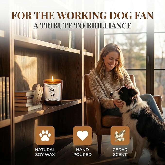 Border Collie Gifts for Women | Birthday Gifts for Mom | Light When Dog Farts Candle | Cedar By Natural Soy Wax | Pet Safe Friendly Memorial Candles for Home Scented Household Essentials