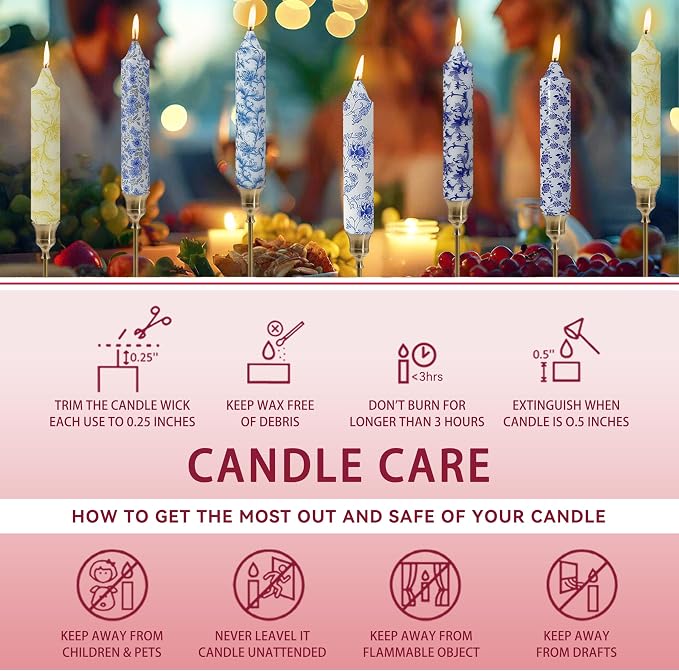 7 inch Short Candle Floral Candle Sticks Printed Candlestick Handmade Unscented Taper Candle 4 Pack Cute Flower Tapered Candles for Home Dinner Wedding Holiday