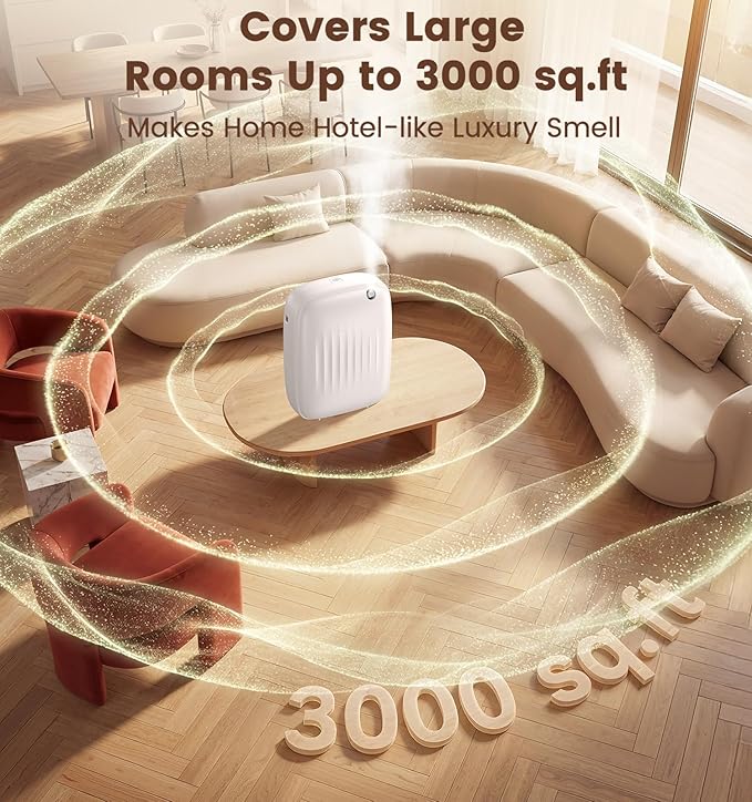 Ziweo Waterless Essential Oil Diffuser - Whole-Home Scent Cold Air Diffuser Up to 3000sq.ft for Large Home Office Hotel - Adjustable Intensity & Time, App & Panel Control - Quiet, Wall Amount - 400ml