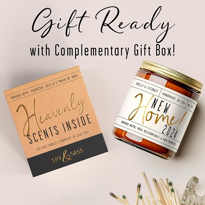 House Warming Gifts New Home, Housewarming Gifts New Home - 'New Home 2024' Soy Candle, w/Vanilla, Coconut & Vetiver I for New House, New Home Gifts I 9oz Jar, 50Hr Burn, Made in USA