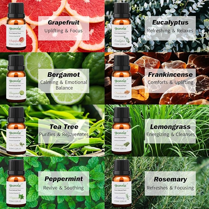 Energy Boost Essential Oils Set, 8x10ml - Spiritual Essential Oils - Focus, Refreshing, Energizing - Top 8 Fragrance Oils for Diffusers Aromatherapy - Peppermint, Grapefruit, Lemongrass & More