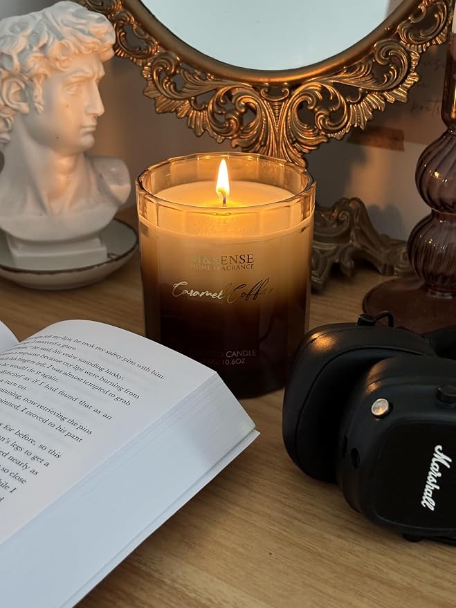 M&SENSE Caramel Coffee Home Scented Candles, 10.6oz 60-Hour Natural Soy Wax | Clean Non-Toxic Long Lasting, Cozy Scent Aromatherapy Candle, Housewarming Gifts for Coffee Lovers & Women Men
