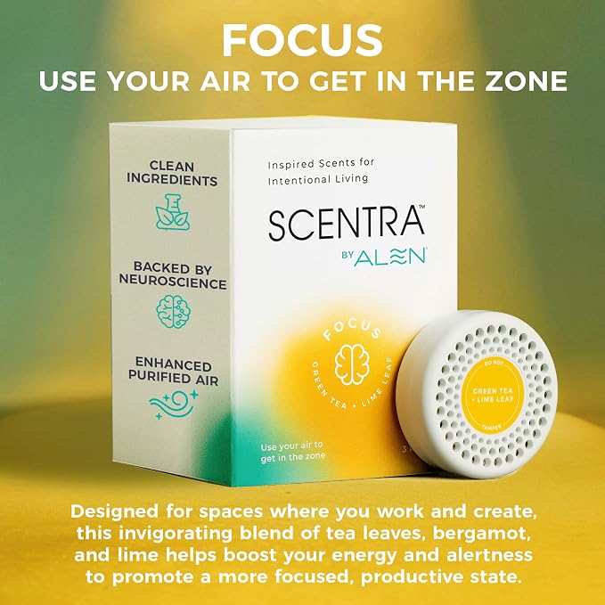 Scentra FOCUS Air Purifier Scent Refill - 3 Months Supply, for Air Purifiers - Green Tea, Bergamot & Lime, Supports Clarity & Productivity