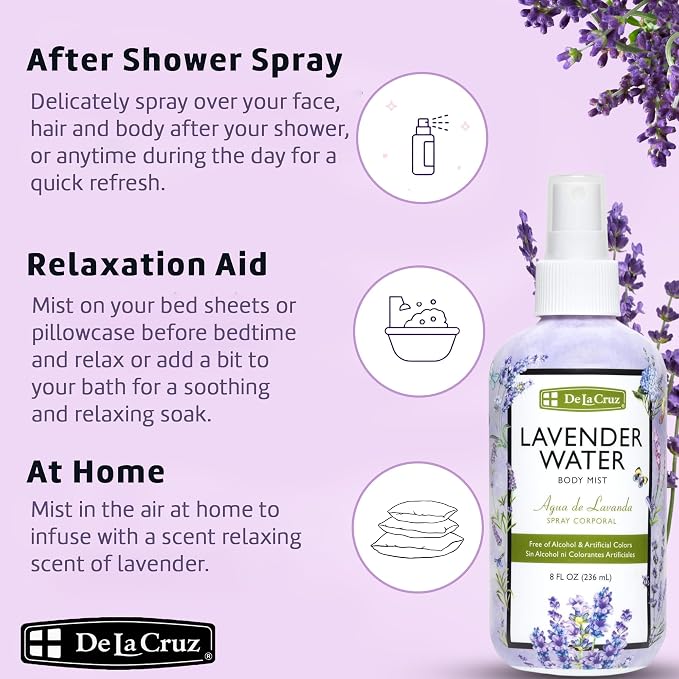 De La Cruz Lavender Water Body Mist - Lavender Spray body mist With Pure Lavender Essential Oil 8 fl oz (236 mL)