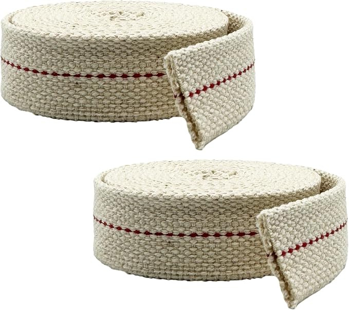 Light of Mine - 1" Inch 6' Foot, 100% Cotton Flat Wick - 2 Pack, for Paraffin Oil, Kerosene Based Lanterns, and Oil Lamps with Genuine Red Stitch (1" - 6' Roll, 2 Pack)