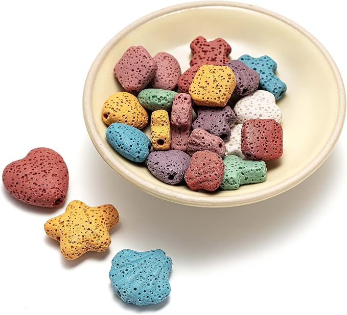 Colorful Lava Rock Essential Oil Diffuser Stone Set Beads for Bracelets Bead for Jewelry Making Natural Gemstone Beads Bulk Essential Oil Diffuser Loose Bead for Bracelet & DIY Crafts & Projects