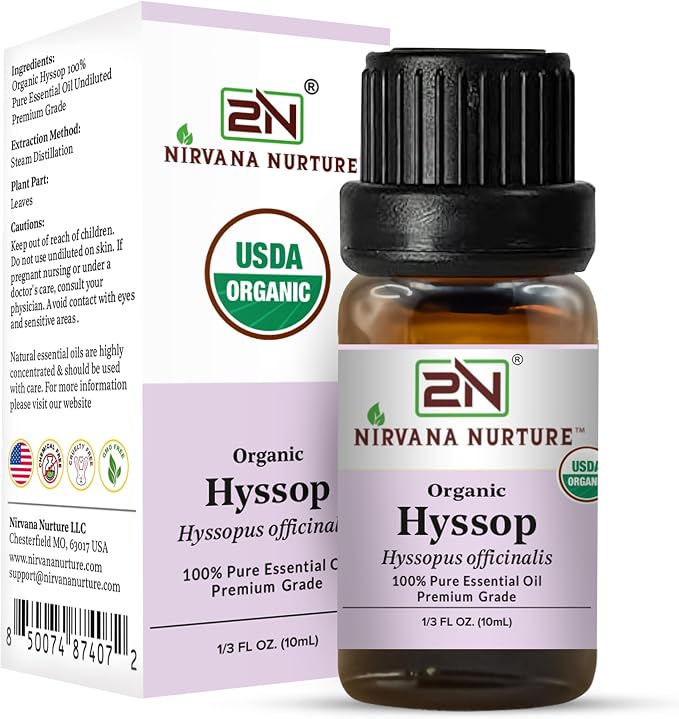 Hyssop Essential Oil, USDA Certified Organic, 100% Pure Undiluted, Aromatherapy Oil for Diffuser, Hair & Skin Care